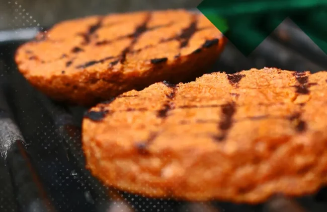 Seitan Patties auf einem Grill, Nahaufnahme